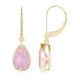 thumbnail image 1 of ANGARA Natural Bezel-Set Pear 2.6 ct Rose Quartz Leverback Drop Earrings in 14K Yellow Gold for Women | Birthday, Anniversary, Jewelry Gift for Women | Natural Rose Quartz Earrings, 1 of 6