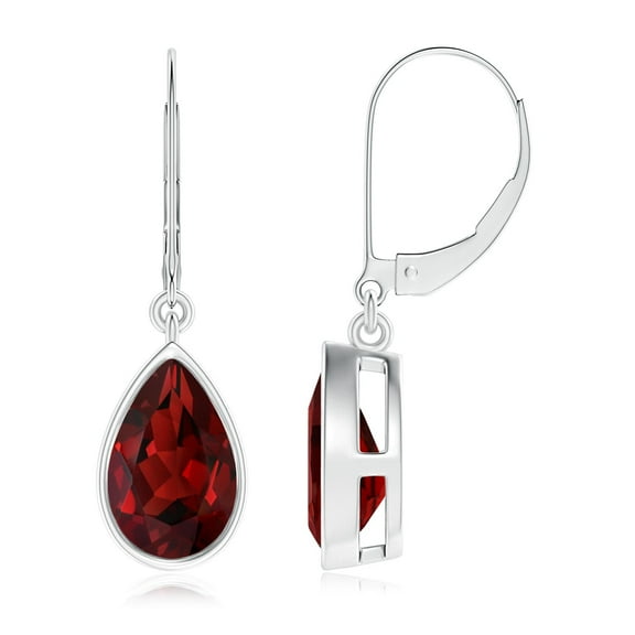 ANGARA Natural Bezel-Set Pear 3 ct Garnet Leverback Drop Earrings in 14K White Gold for Women (Size-9x6mm) | January Birthstone, Anniversary, Jewelry Gift for Women | Natural Garnet Earrings
