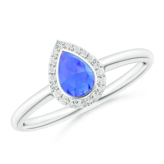 ANGARA Natural Bezel-Set Pear-Shaped Tanzanite Ring with Beaded Halo in 14K White Gold for Women (Size-6x4mm) | December Birthstone, Anniversary, Jewelry Gift for Women | Natural Tanzanite Ring