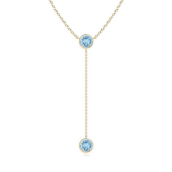 ANGARA Natural Bezel-Set Round 1.44 ct Aquamarine Lariat Style Necklace in 14K Yellow Gold for Women (Size-6mm) | March Birthstone, Anniversary, Jewelry Gift for Women | Natural Aquamarine Necklace