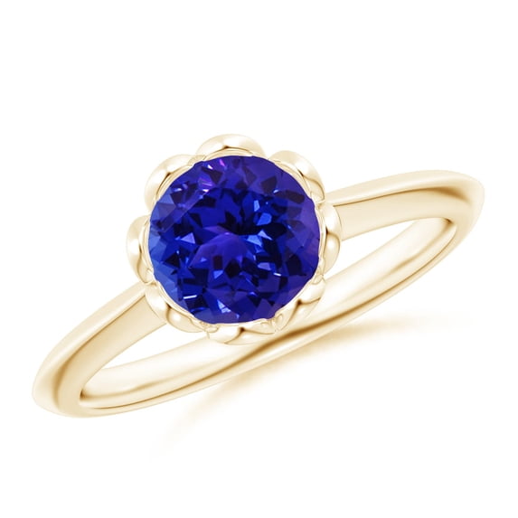 ANGARA Natural Bezel-Set Round 1.45 ct Tanzanite Floral Engagement Ring in 14K Yellow Gold for Women (Size-7mm) | December Birthstone, Anniversary, Jewelry Gift for Women | Natural Tanzanite Ring