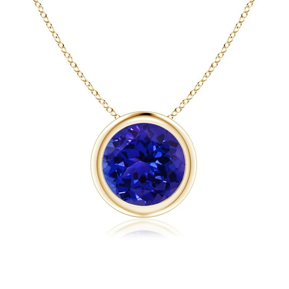 ANGARA Natural Bezel-Set Round 1.45 ct Tanzanite Solitaire Pendant in 14K Yellow Gold for Women (Size-7mm) | December Birthstone, Anniversary, Jewelry Gift for Women | Natural Tanzanite Necklace