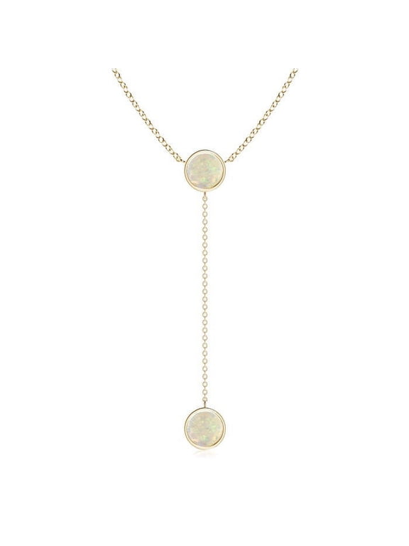 Natural Bezel-Set Round 1.5 ct Opal Lariat Style Necklace in 14K Yellow Gold for Women (Size-7mm) | October Birthstone, Birthday, Anniversary, Jewelry Gift for Women | Natural Opal Necklace