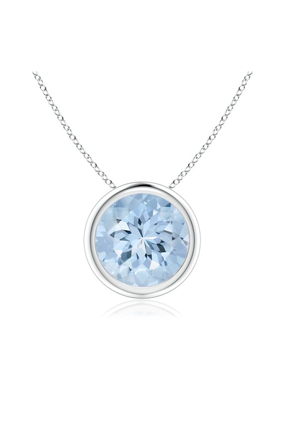 Natural Bezel-Set Round 1.6 ct Aquamarine Solitaire Pendant in 14K White Gold for Women (Size-8mm) | March Birthstone, Anniversary, Jewelry Gift for Women | Natural Aquamarine Necklace
