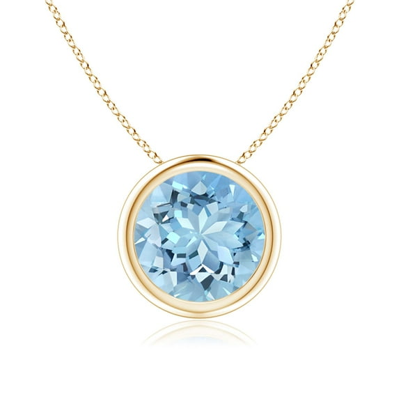 ANGARA Natural Bezel-Set Round 1.6 ct Aquamarine Solitaire Pendant in 14K Yellow Gold for Women (Size-8mm) | March Birthstone, Anniversary, Jewelry Gift for Women | Natural Aquamarine Necklace
