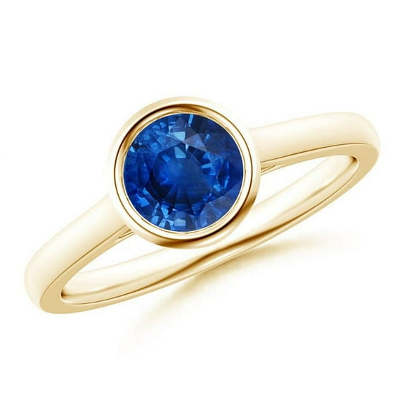 ANGARA Natural Bezel-Set Round 1 ct Blue Sapphire Solitaire Ring in 14K Yellow Gold for Women (Size-6mm) | September Birthstone, Anniversary, Jewelry Gift for Women | Natural Blue Sapphire Ring