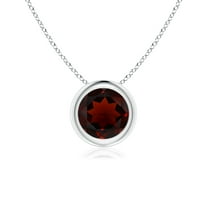 ANGARA Natural Bezel-Set Round 1 ct Garnet Solitaire Pendant in 925 Sterling Silver for Women (Size-6mm) | January Birthstone, Birthday, Anniversary, Jewelry Gift for Women | Natural Garnet Necklace