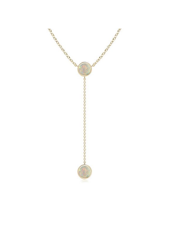 Natural Bezel-Set Round 1 ct Opal Lariat Style Necklace in 14K Yellow Gold for Women (Size-6mm) | October Birthstone, Birthday, Anniversary, Jewelry Gift for Women | Natural Opal Necklace