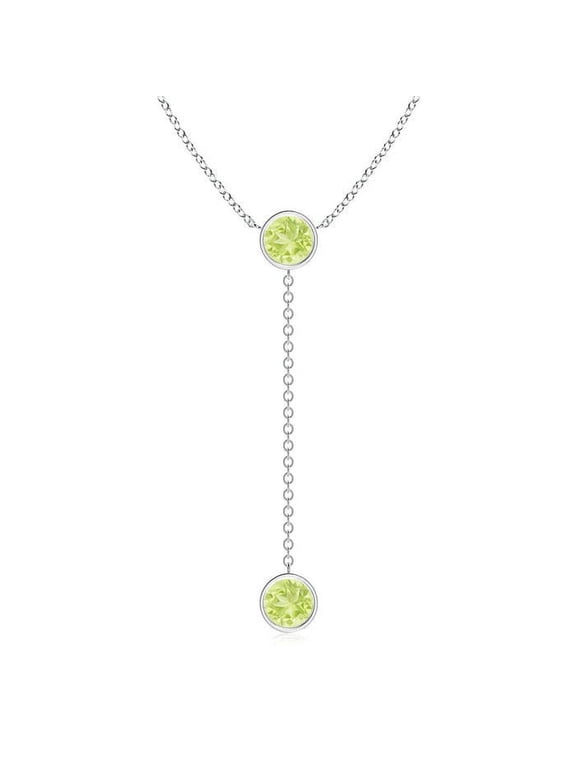 Natural Bezel-Set Round 2.8 ct Peridot Lariat Style Necklace in 14K White Gold for Women (Size-7mm) | August Birthstone, Anniversary, Jewelry Gift for Women | Natural Peridot Necklace