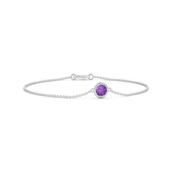 ANGARA Natural Bezel-Set Round Amethyst Solitaire Chain Bracelet in 925 Sterling Silver for Women (Size-6mm) | February Birthstone, Anniversary, Jewelry Gift for Women | Natural Amethyst Bracelet