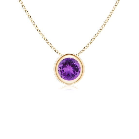 Angara Necklace - Natural Round Amethyst Solitaire Pendant Necklace in 14K Yellow Gold for Women (Size-4mm) | February Birthstone Jewelry, Birthday, Anniversary, Christmas, Jewelry Gift for Women
