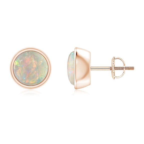 ANGARA Natural Bezel-Set Round Cabochon 1.5 ct Opal Stud Earrings in 14K Rose Gold for Women (Size-7mm) | October Birthstone, Birthday, Anniversary, Jewelry Gift for Women | Natural Opal Earrings