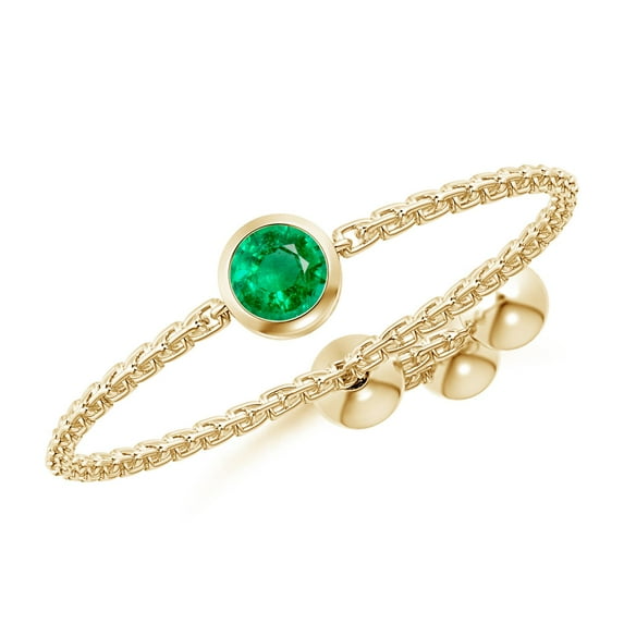 ANGARA Natural Bezel-Set Round Emerald Bolo Ring in 14K Yellow Gold for Women (Size-3mm) | May Birthstone, Birthday, Anniversary, Jewelry Gift for Women | Natural Emerald Ring