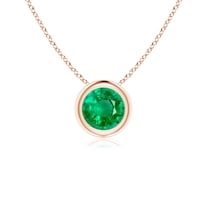 ANGARA Natural Bezel-Set Round Emerald Solitaire Pendant in 14K Rose Gold for Women (Size-5mm) | May Birthstone, Birthday, Anniversary, Jewelry Gift for Women | Natural Emerald Necklace