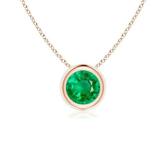 ANGARA Natural Bezel-Set Round Emerald Solitaire Pendant in 14K Rose Gold for Women (Size-5mm) | May Birthstone, Birthday, Anniversary, Jewelry Gift for Women | Natural Emerald Necklace