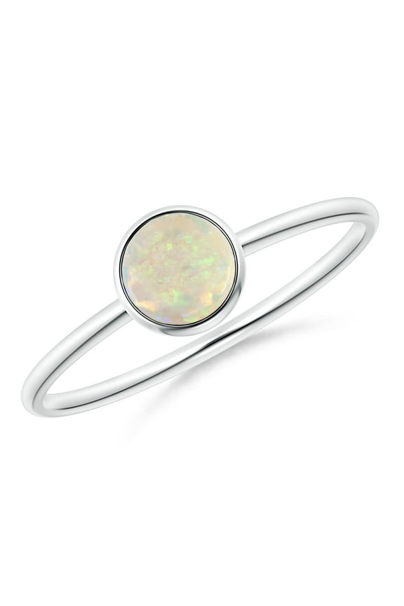 Natural Opal Ring - Bezel Set Round Opal Stackable Ring in 925 Sterling Silver for Women (Size-5mm) | October Birthstone Jewelry (Ring Size = 6)