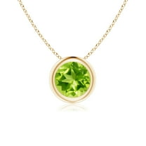 ANGARA Natural Bezel-Set Round Peridot Solitaire Pendant in 14K Yellow Gold for Women (Size-6mm) | August Birthstone, Birthday, Anniversary, Jewelry Gift for Women | Natural Peridot Necklace