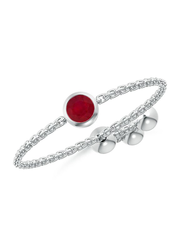 Natural Bezel-Set Round Ruby Bolo Ring in 14K White Gold for Women (Size-3mm) | July Birthstone Jewelry for Her | Natural Ruby Rings