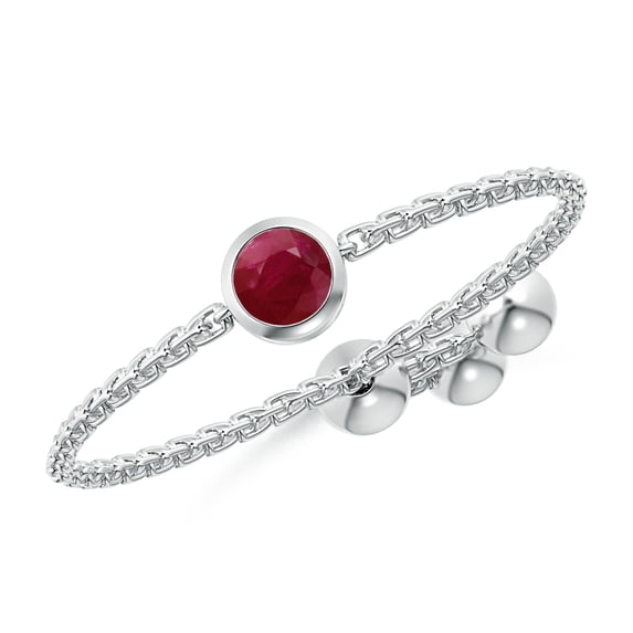 ANGARA Natural Bezel-Set Round Ruby Bolo Ring in 14K White Gold for Women (Size-3mm) | July Birthstone Jewelry for Her