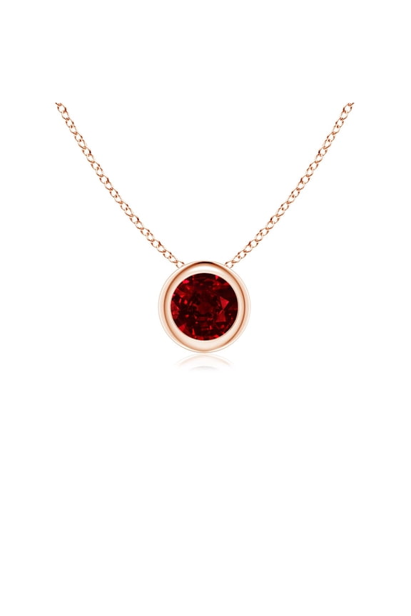 Natural Bezel-Set Round Ruby Solitaire Pendant in 14K Rose Gold for Women (Size-4mm) | July Birthstone, Birthday, Anniversary, Jewelry Gift for Women | Natural Ruby Necklace