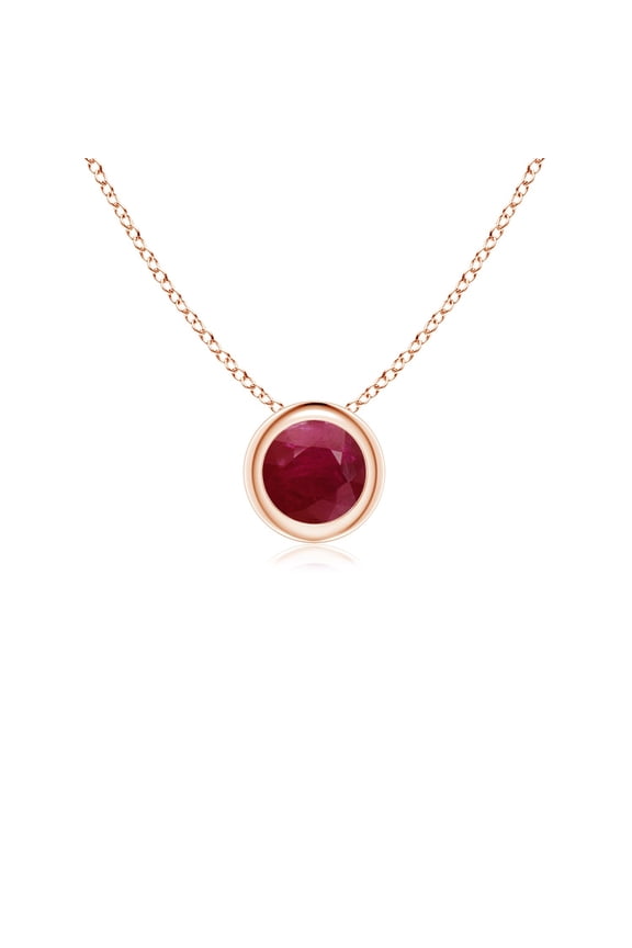 Natural Bezel-Set Round Ruby Solitaire Pendant in 14K Rose Gold for Women (Size-4mm) | July Birthstone, Birthday, Anniversary, Jewelry Gift for Women | Natural Ruby Necklace