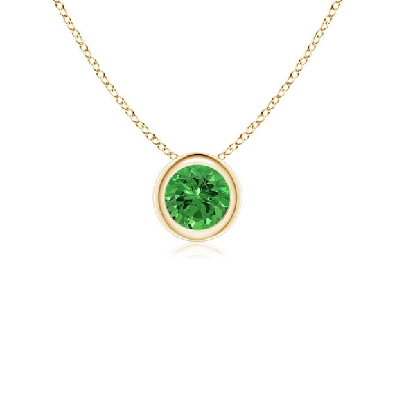 ANGARA Natural Bezel-Set Round Tsavorite Solitaire Pendant in 14K Yellow Gold for Women | Birthday, Anniversary, Jewelry Gift for Women | Natural Tsavorite Necklace