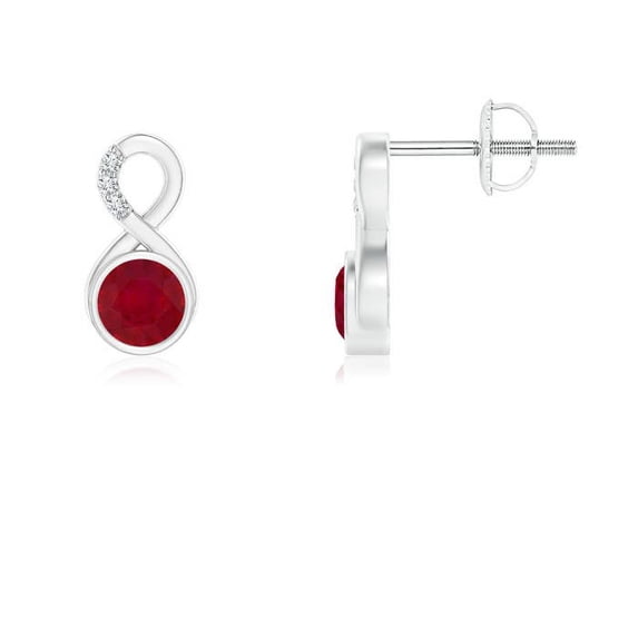 ANGARA Natural Bezel-Set Ruby Infinity Stud Earrings with Diamonds in 14K White Gold for Women (Size-4mm) | July Birthstone, Birthday, Anniversary, Jewelry Gift for Women | Natural Ruby Earrings