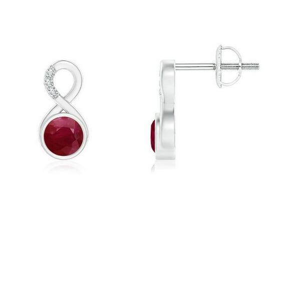 ANGARA Natural Bezel-Set Ruby Infinity Stud Earrings with Diamonds in 14K White Gold for Women (Size-4mm) | July Birthstone, Birthday, Anniversary, Jewelry Gift for Women | Natural Ruby Earrings