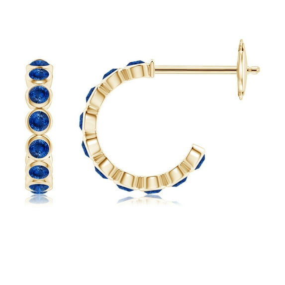 ANGARA Natural Bezel-Set Sapphire Huggie Hoop Earrings in 14K Yellow Gold for Women (Size-1.8mm) | September Birthstone, Birthday, Anniversary, Jewelry Gift for Women | Natural Blue Sapphire Earrings