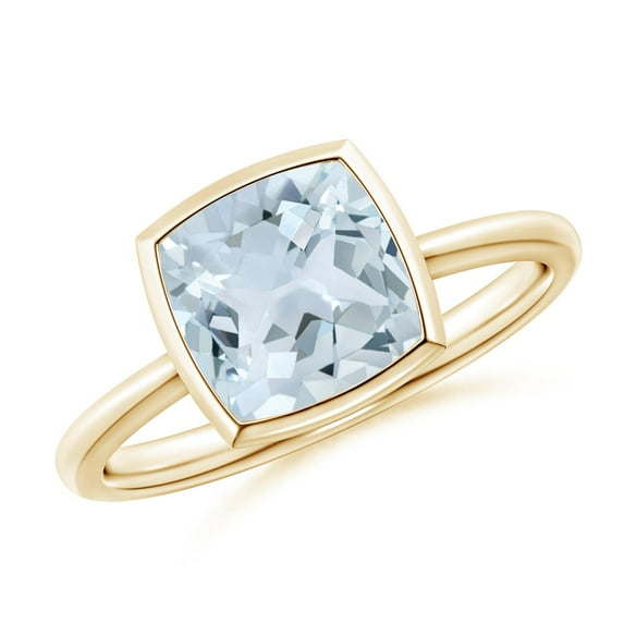 ANGARA Natural Bezel-Set Solitaire Cushion 1.95 ct Aquamarine Ring in 14K Yellow Gold for Women (Size-8mm) | March Birthstone, Birthday, Anniversary, Jewelry Gift for Women | Natural Aquamarine Ring