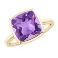 thumbnail image 1 of ANGARA Natural Bezel-Set Solitaire Cushion 3.65 ct Amethyst Ring in 14K Yellow Gold for Women (Size-10mm) | February Birthstone, Birthday, Anniversary, Jewelry Gift for Women | Natural Amethyst Ring, 1 of 9