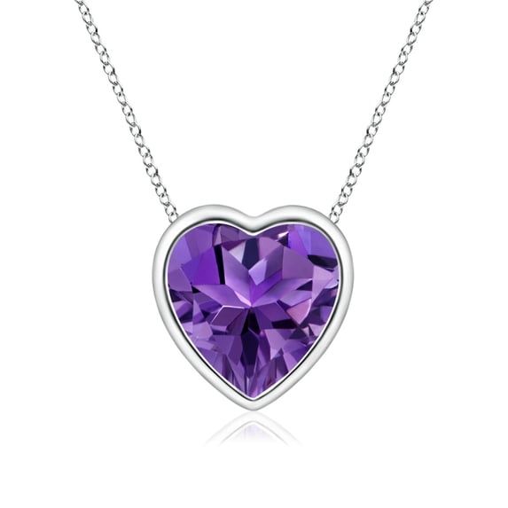 ANGARA Natural Bezel-Set Solitaire Heart Amethyst Pendant in 14K White Gold for Women (Size-6mm) | February Birthstone, Birthday, Anniversary, Jewelry Gift for Women | Natural Amethyst Necklace