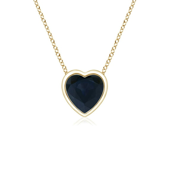 ANGARA Natural Bezel-Set Solitaire Heart Blue Sapphire Pendant in 14K Yellow Gold for Women (Size-4mm) | September Birthstone, Anniversary, Jewelry Gift for Women | Natural Blue Sapphire Necklace