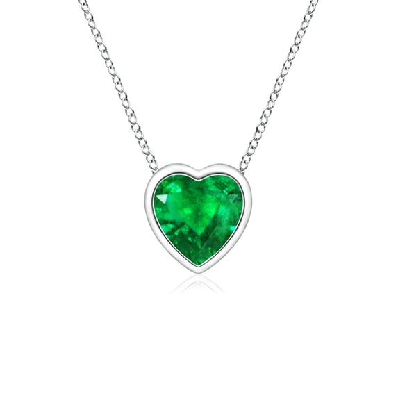 ANGARA Natural Bezel-Set Solitaire Heart Emerald Pendant in 14K White Gold for Women (Size-4mm) | May Birthstone, Birthday, Anniversary, Jewelry Gift for Women | Natural Emerald Necklace
