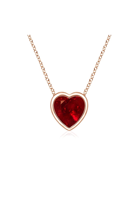 Natural Bezel-Set Solitaire Heart Ruby Pendant in 14K Rose Gold for Women (Size-4mm) | July Birthstone, Birthday, Anniversary, Jewelry Gift for Women | Natural Ruby Necklace