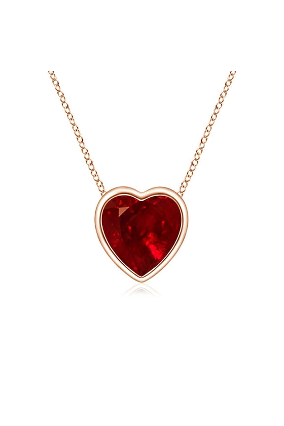 Natural Bezel-Set Solitaire Heart Ruby Pendant in 14K Rose Gold for Women (Size-5mm) | July Birthstone, Birthday, Anniversary, Jewelry Gift for Women | Natural Ruby Necklace
