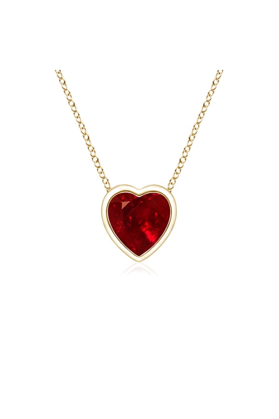 Natural Bezel-Set Solitaire Heart Ruby Pendant in 14K Yellow Gold for Women (Size-4mm) | July Birthstone, Birthday, Anniversary, Jewelry Gift for Women | Natural Ruby Necklace