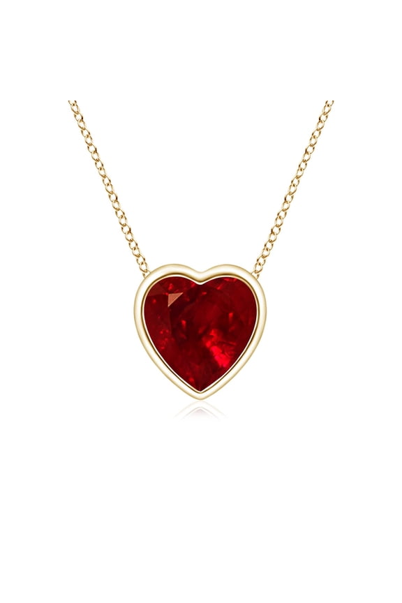 Natural Bezel-Set Solitaire Heart Ruby Pendant in 14K Yellow Gold for Women (Size-5mm) | July Birthstone, Birthday, Anniversary, Jewelry Gift for Women | Natural Ruby Necklace