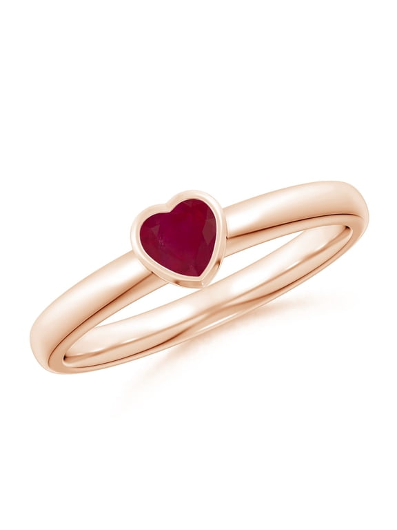 Natural Bezel-Set Solitaire Heart Ruby Promise Ring in 14K Rose Gold for Women (Size-4mm) | July Birthstone, Birthday, Anniversary, Jewelry Gift for Women | Natural Ruby Ring