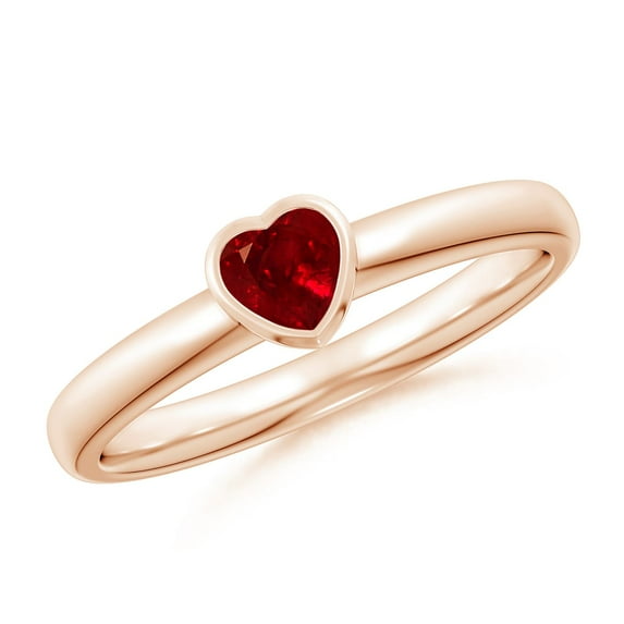 ANGARA Natural Bezel-Set Solitaire Heart Ruby Promise Ring in 14K Rose Gold for Women (Size-4mm) | July Birthstone, Birthday, Anniversary, Jewelry Gift for Women | Natural Ruby Ring