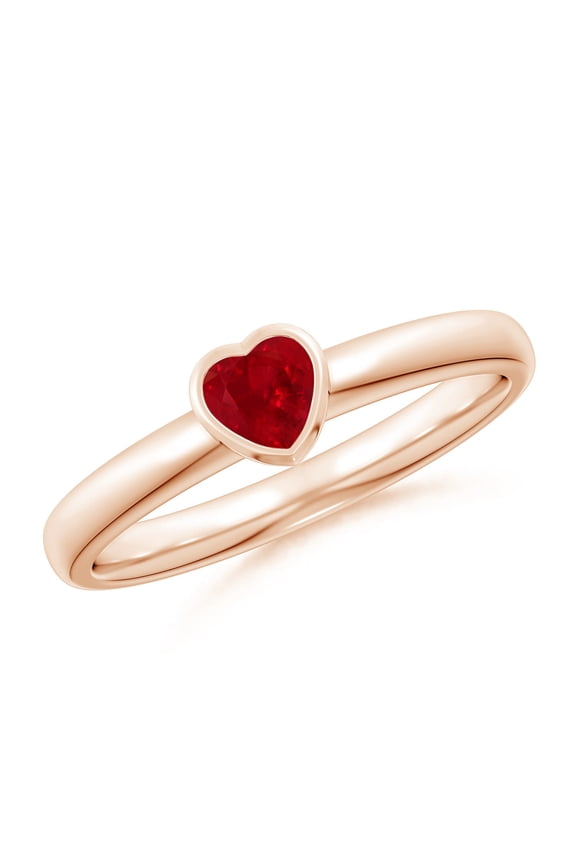 Natural Bezel-Set Solitaire Heart Ruby Promise Ring in 14K Rose Gold for Women (Size-4mm) | July Birthstone Jewelry for Her | Natural Ruby Rings