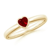 ANGARA Natural Bezel-Set Solitaire Heart Ruby Promise Ring in 14K Yellow Gold for Women (Size-4mm) | July Birthstone, Birthday, Anniversary, Jewelry Gift for Women | Natural Ruby Ring