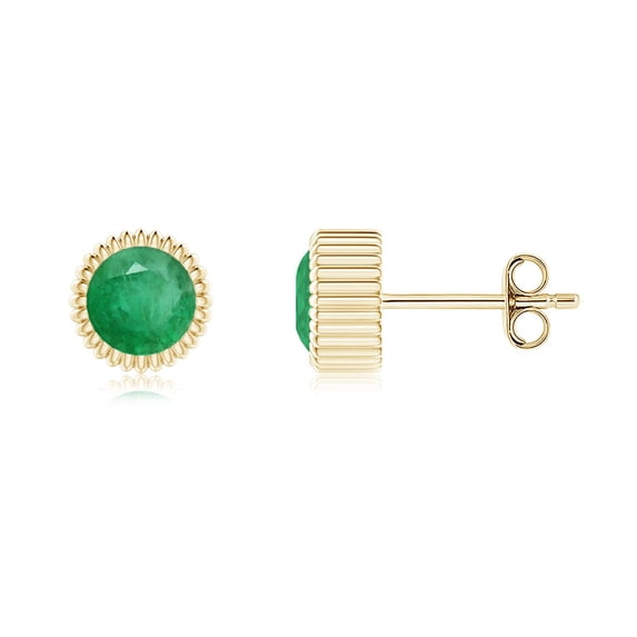 ANGARA Natural Bezel-Set Solitaire Round Emerald Beaded Halo Studs in 14K Yellow Gold for Women (Size-5mm) | May Birthstone, Birthday, Anniversary, Jewelry Gift for Women | Natural Emerald Earrings