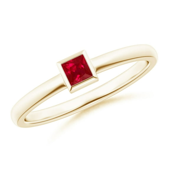 ANGARA Natural Bezel-Set Solitaire Square Ruby Stackable Ring in 14K Yellow Gold for Women (Size-3mm) | July Birthstone Jewelry for Her | Natural Ruby Rings