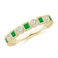 thumbnail image 1 of ANGARA Natural Bezel-Set Square Emerald and Round Diamond Ring in 14K Yellow Gold for Women (Size-2mm) | May Birthstone, Birthday, Anniversary, Jewelry Gift for Women | Natural Emerald Ring, 1 of 9