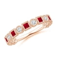 thumbnail image 1 of ANGARA Natural Bezel-Set Square Ruby and Round Diamond Ring in 14K Rose Gold for Women (Size-2mm) | July Birthstone Jewelry for Her | Natural Ruby Rings, 1 of 9
