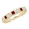 thumbnail image 1 of ANGARA Natural Bezel-Set Square Ruby and Round Diamond Ring in 14K Yellow Gold for Women (Size-2.5mm) | July Birthstone Jewelry for Her | Natural Ruby Rings, 1 of 9