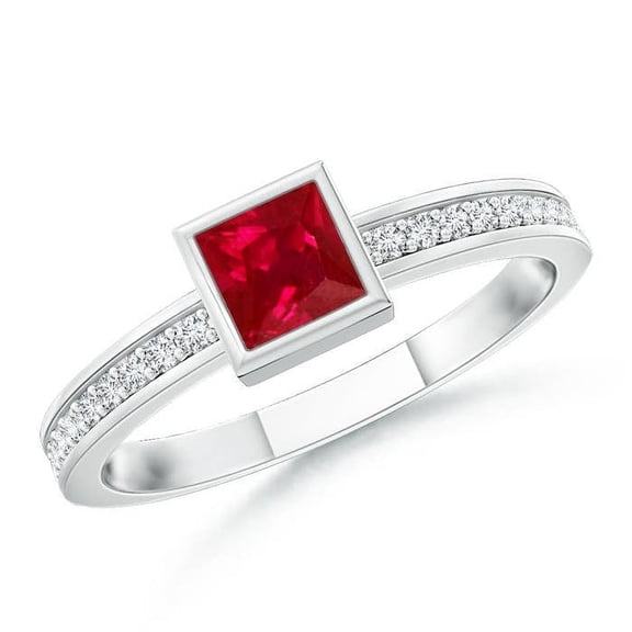 ANGARA Natural Bezel-Set Square Ruby Stackable Promise Ring in 14K White Gold for Women (Size-3mm) | July Birthstone Jewelry for Her | Natural Ruby Rings