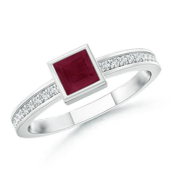 ANGARA Natural Bezel-Set Square Ruby Stackable Promise Ring in 14K White Gold for Women (Size-3mm) | July Birthstone Jewelry for Her