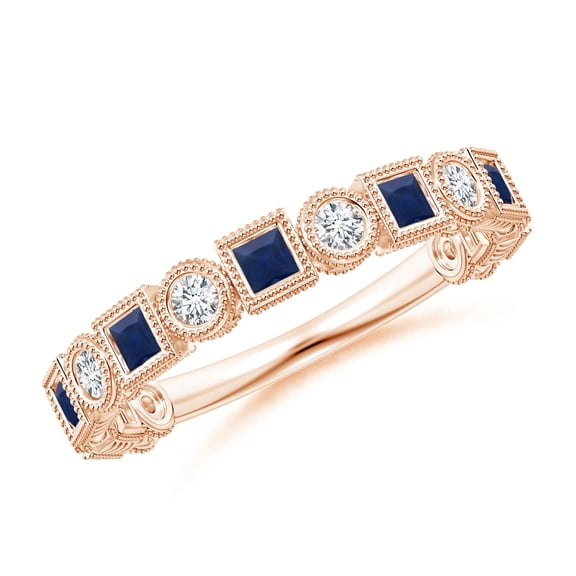 ANGARA Natural Bezel-Set Square Sapphire and Diamond Ring in 14K Rose Gold for Women (Size-2mm) | September Birthstone, Birthday, Anniversary, Jewelry Gift for Women | Natural Blue Sapphire Ring